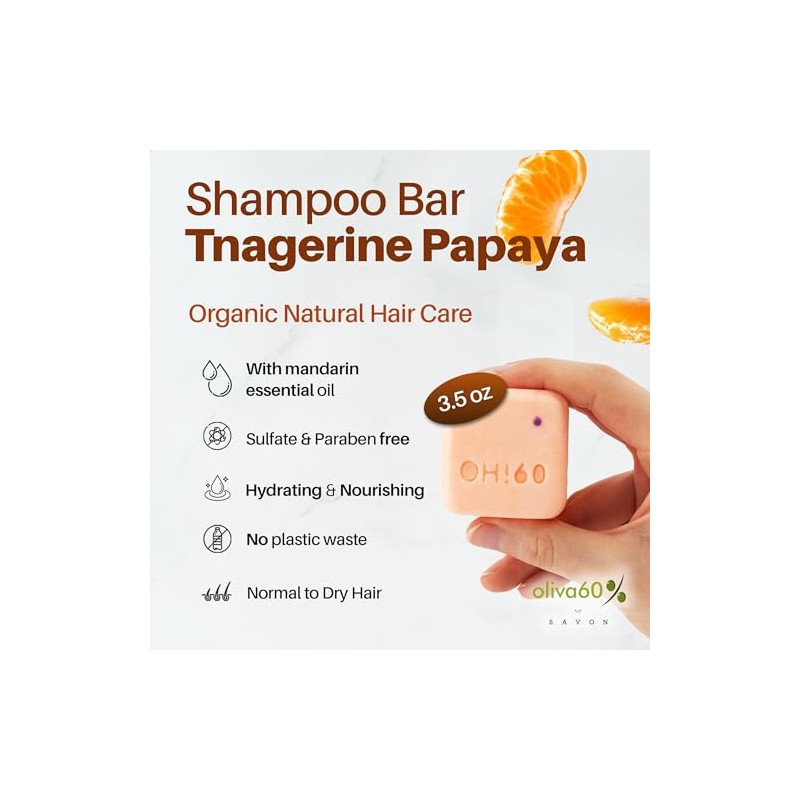 Shampoo en barra de Oliva. Oliva60, Cabello normal, Sin sulfatos,