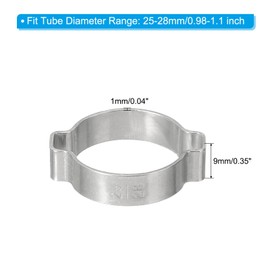 PATIKIL 20 Pack 25-28mm Double Ear Hose Clamp, 304 Stainless Steel O Clip Crimp Rings for Fuel Petrol Pipe Tube Fitting Connections, Silver Tone