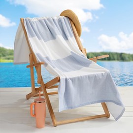 Loon & Lake Luxury Block Stripe Beach Towels | Oversized 36" x 72" | Crafted from 100% Combed Cotton | Plush and Absorbent Beach Towel or Pool Towels | Fouta & Terry | Balch Collection - Sea Mist
