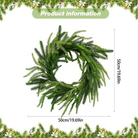 Christmas Norfolk Pine Wreath,20 Inch Artificial Green Wreath Greenery Realistic Wreath for Front Door Holiday Thanksgiving Fall Winter Decor