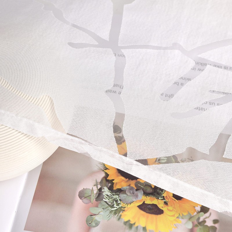 Heichkell Short Burnout Net Curtain, Kitchen Curtain, Transparent, Tab Top,