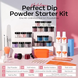 Modelones Dip Powder Nail Kit, 20 Colors Pink Blue Black White Nude Grey Dipping Powder Starter Set with Liquid Set Base&Top Activator French Nail Art Salon Long-Lasting DIY Manicure Kit