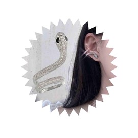Aneneiceera Punk Snake Cuff Wrap Earrings Crystal Snake Climber Cuff Earrings Silver Cz Snake Earcuff Earrings Gothic Rhinestone Serpent Earrings Jewelry for Women