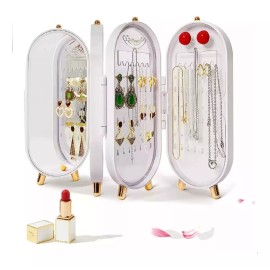 KFMX Joyero Organizador Plegable Con Espejo Aretes Collares