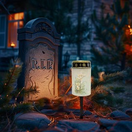 Uorisanigo Cross Floral Solar Grave Lights for Cemetery Flameless Solar Powered Light for Prayer Waterproof Cemetery Solar Lights for Grave Cemetery Decor Candle Lamp