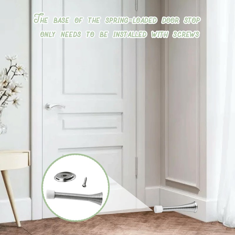 3PCS Spring Door Stop Chrome Door Stop Spring Rubber Spring