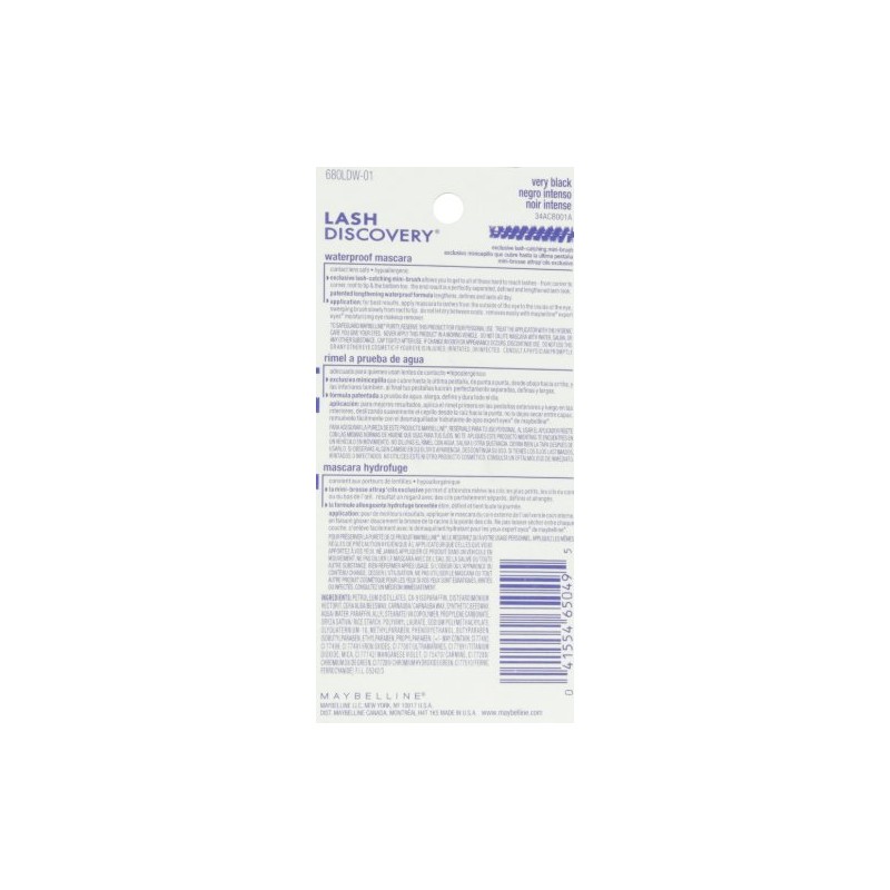Maybelline Lash Discovery - Mascara lavable, muy negro, 0,16 onzas