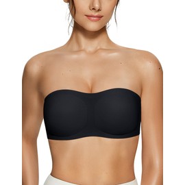 Vertvie Women's Wireless Strapless Bra Seamless Padded Bandeau Bra Non-Slip Silicone Tube Top Push Up Convertible Bralette (Black,Medium)
