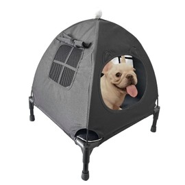 Love&go Elevated Dog Bed with Metal Frame, Cooling Raised Pet Cot for Dog and Cat (Small-18.5x18.5x5.5 inch, S - Black Bed+Mat+Canopy)