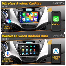 Crownyu for Elantra 2011 2012 2013 Radio Compatible with Wirelessly Carplay Android Auto Car Stereo Upgrade Bluetooth Navigation GPS 1280*720 TouchScreen FM WiFi Media Player Backup Camera Head Unit