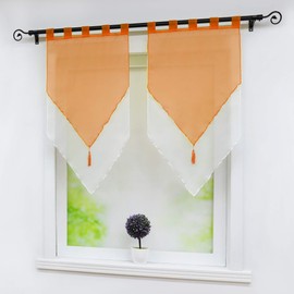 Joyswahl Voile Bistro Curtains with Tassel Panneaux, Two Tone, Lydia Double Layer Short Curtain with Loops, Pack of 2