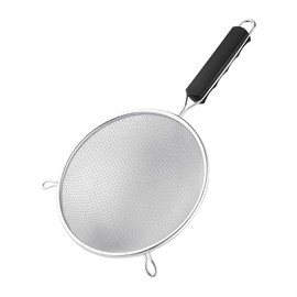 Vogue Heavy Duty Sieve 20 cm, Silver & Black, Tinned Double Mesh, Flour Sifter, Ergonomic Handle, 2x Resting Hooks, Easy Clean Design, FE742