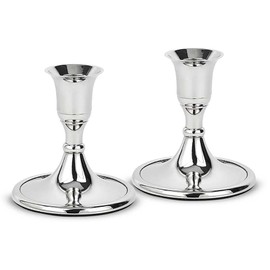 Zion Judaica Traditional Thick Tapered Candlestick Holder Fits 7/8" in a Polished Nickel plated Finish - Set of 2