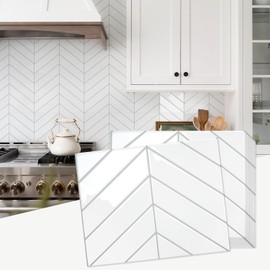 STICKGOO 10 Sheets Thicker Herringbone Peel and Stick Backsplash, 12.6”×9.7” Stick on Wall Tiles, Self Adhesive Tile Sticker for Kitchen Backsplash and Bathroom, White with Grey Grout