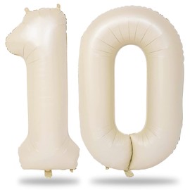 Cream Number 10 Balloons for 10th Birthday Decorations, 40 Inch Beige Helium Foil Number 1 & 0 Balloons for Girls Boys, White Sand 10th Birthday Balloons for Women Men Anniversary Party Supplies