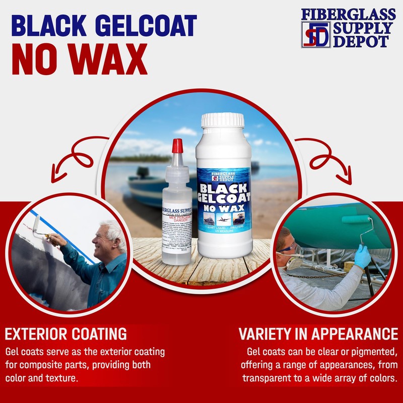 Fiberglass Supply Depot Black Gelcoat No Wax Quart with 15cc