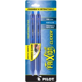 PILOT FriXion Clicker Erasable, Refillable & Retractable Gel Ink Pens, Fine Point, Blue Ink, 2-Pack (31461)
