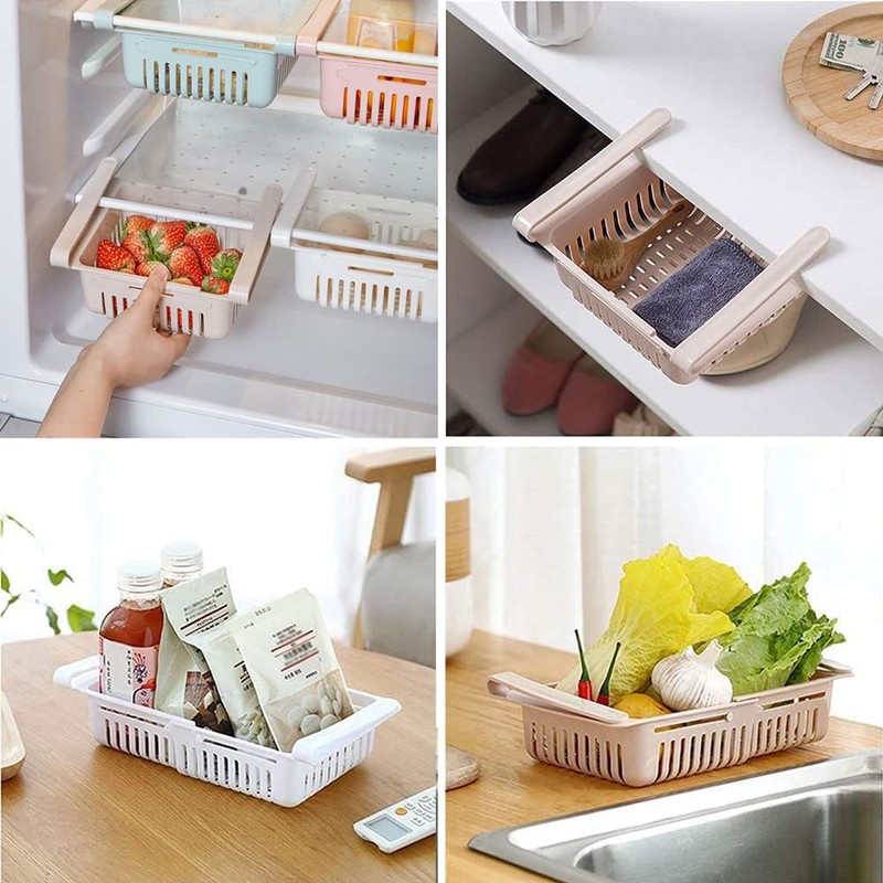 WDDP 3-Piece Set Extendable Fridge Organiser, Fridge Drawer Organiser, Adjustable