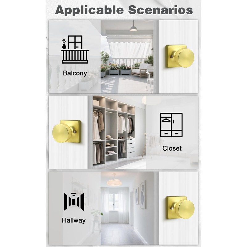 Probrico Bulk Dummy Door Knobs Interior 10 Pack, Brushed Gold