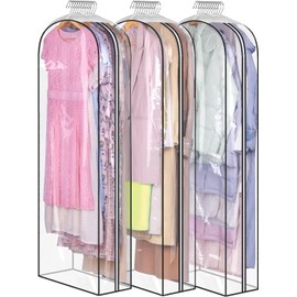 MISSLO 10" Gusseted Clear Garment Bags for Dresses Covers Long 60" Dress Bag Hanging Clothes Covers for Coats, Gowns, Suits Protector, 3 Packs