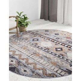 Unique Loom Eco Southwestern Collection Area Rug - Tubac (Round 7' 0" x 7' 0", Khaki Gray/Black)