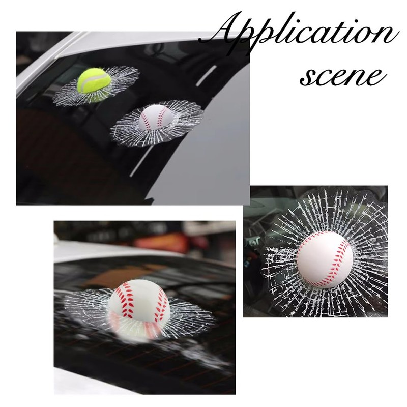 SUPERFINDINGS Baseball Car Sticker Broken Glass 3D Car Sticker Tricky