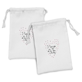 Ambesonne I Love You More Fabric Pouch Set of 2, Hand Written Valentine's Day Letters with Stars in Shape of a Heart, Small Drawstring Bag for Toiletries Masks and Favors, 9" x 6", Red Grey White