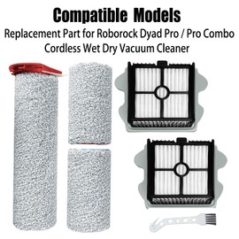 Brush Filter Replacement Parts for Roborock Dyad Pro/Dyad Pro Combo Cordless Wet Dry Vacuum Cleaner Include 1 Kit Main Brush 2 HEPA Filters Accessories