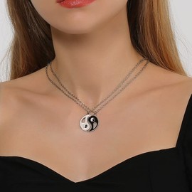 XiXiRan Yin Yang Chain, Yin Yang Chain Pendant, Friendship Chain Yin Yang, Tai Chi Pendant, Necklaces for Best Friends/Couples, Friendship Chain for 2 Ying Yang, 2 Alloy Necklaces, Alloy, No Gemstone