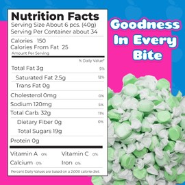 Fairtime Green Apple Taffy, 3 Pound Bag (Pack of 1) - Individually Wrapped Saltwater Taffy Candy Bulk Pack - Soft & Chewy Candy for Buffet, Party, or Wedding Favors - Kosher Certified Soft Candies