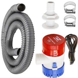 Vkinman Submersible Boat Bilge Water Pump Bilge Pump Plumbing Kit PVC Bilge Pump Hose 12v Boat Bilge Water Pump 2 Hose Clamps Thru Hull Fitting 1-1/8-inch