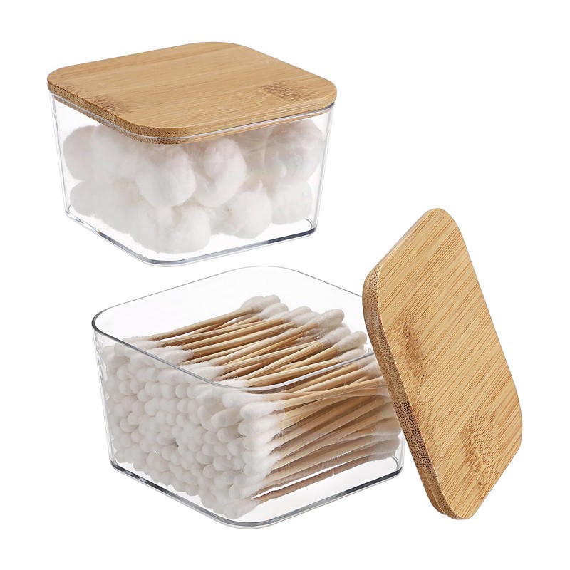 2 Packs Square Q Tip Holder with Lid Clear Plastic