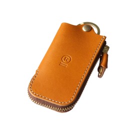 Porco Rosso Key Case, Smart Key Case, Men's, Women's, Leather, Original Tochigi Leather, Made in Japan, Camel: brown zipper