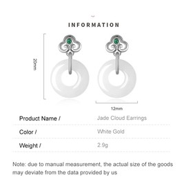 14K Gold Jade Earrings, Emerald Gemstone Cloud Earrings, Mother's Day, Birthday Gift for Mother, Wife, Girlfriend, Yellow Gold, Jade