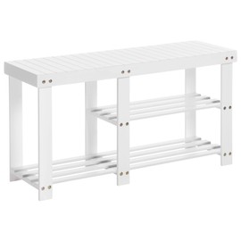 SONGMICS Bamboo Shoe Bench, Shoe Rack for Boots, Entryway Storage Organizer, 3-Tier Shoe Shelf, for Hallway, Bathroom, Living Room, Corridor, White ULBS006W01, 11.2 x 33.8 x 17.8 Inches