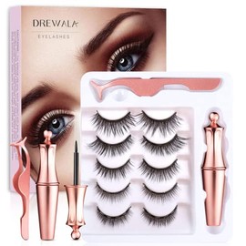 Pestañas Postizas Kit Completo, Pestanas Postizas Magnéticas Naturales 5 Pares, con Delineador Magnético y Pinzas, Extensiones de Pestanas 3D Iman,...
