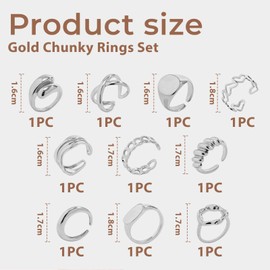 Goiern Pack of 10 Silver Solid Ring Set Adjustable Open End Ring for Women Thick Dome Solid Rings Jewellery for Girls, silver
