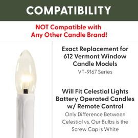 612 Vermont Programmable Ultra-Bright LED Window Candle Replacement Bulbs for 9167 Series Candles (VT-9227-R4-W, Pack of 4)