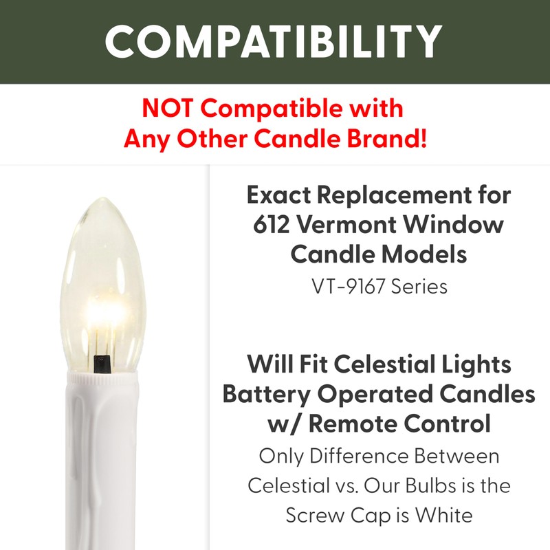 612 Vermont Programmable Ultra-Bright LED Window Candle Replacement Bulbs for