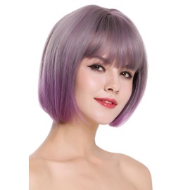 WIG ME UP - H1808-10AT366 Women's Wig Bob Short Straight Pony Grey Purple Mix
