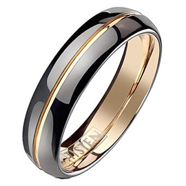 Tapsi´s Coolbodyart® Tisten Tungsten Titanium Alloy Domering Ring Two Tone Design Black Rose Gold Groove Size J to Z, Titanium