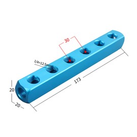Metaland 1/4" 6-Way 9 Ports Air Mainfold Aluminum Pneumatic Air Compressor Inline Splitter