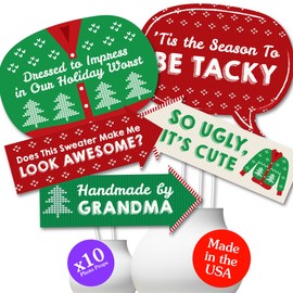 Big Dot of Happiness Funny Ugly Sweater Holiday - Christmas Party Photo Booth Props Kit - 10 Piece