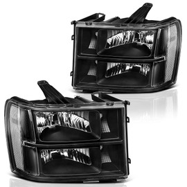 ISHARINGAUTOPARTS Headlight Assembly Compatible with 2007-2013 GMC Sierra 1500 + 2007-2014 GMC Sierra 2500HD/3500HD (Black Housing Clear Corner)