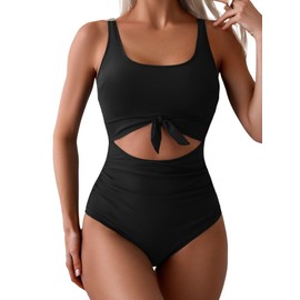 Eomenie Women's One Piece Swimsuit Tummy Control Slimming Bathing Suit Cutout Tie Knot Swimwear Black