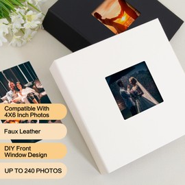 Photo Album 4x6 240 Photos with Writing Space, 4x6 Photo Album Leather Cover with Front Window, 4x6 Picture Album, 240 Photos 4x6 Photo Album Book for Wedding Kids Travel Family Baby Pictures (White)