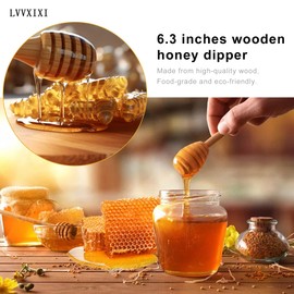 LVVXIXI 4PCS Honey Mixing Stirrer, Wooden Honey Dipper, Smooth Honey Comb Stick, Honey Spoon Collecting Dispensing Drizzling Jam (Straight Handle)