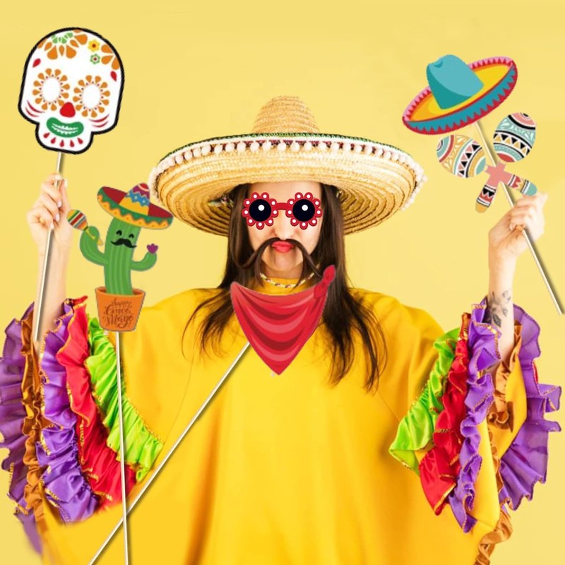 Eowppue Mexican Party Decorations – 50PCS Mexico Fiesta Photo Prop,