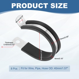 PATIKIL 1-9/16 Inch Cable Clamp, 8 Pack 304 Stainless Steel Rubber Cushioned Insulated Pipe Metal Clamp for Tube Pipe Hose Cable Wire Cord Installation