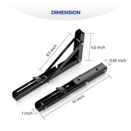 Ravinte 6 Pack 10 Inch Folding Shelf Brackets – Matte Black, Heavy Duty Collapsible Brackets for Tables and Benches – Space-Saving Design